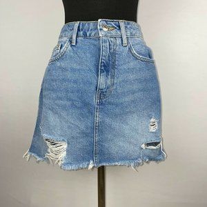 Forever 21 Los Angeles S Denim Distressed Fringe Hem Skirt Y2K